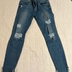 Frame Denim Blue Distressed Skinny Jeans